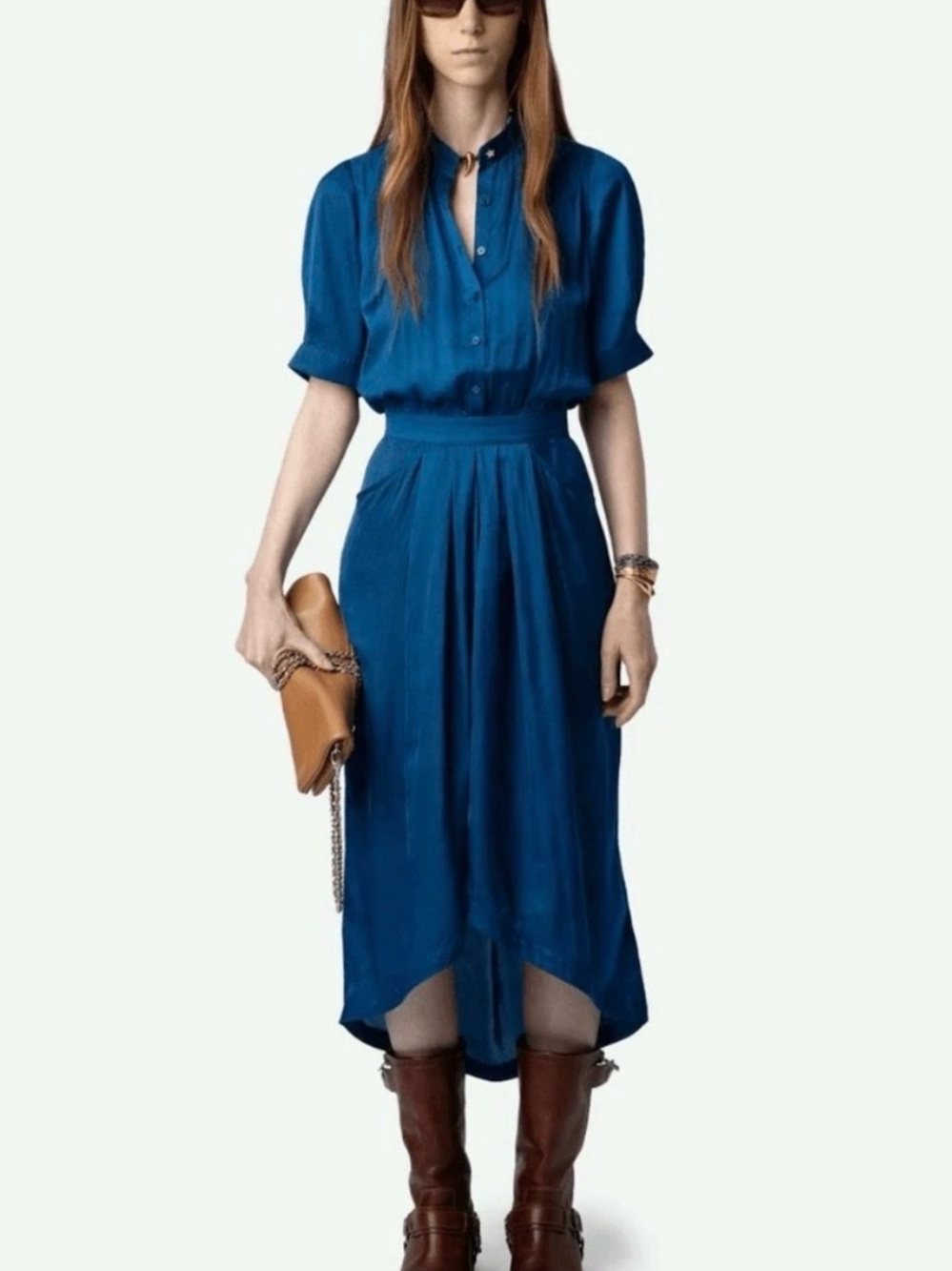 Zadig & Voltaire Deep Teal High-Low Shirt Dress - new without tags